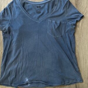 SO Women's Casual Blue V-Neck Tee